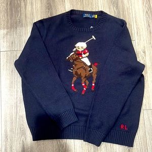 New 2XBig Polo Ralph Lauren Navy Blue Bear Poloman Sweater Retail $428.00